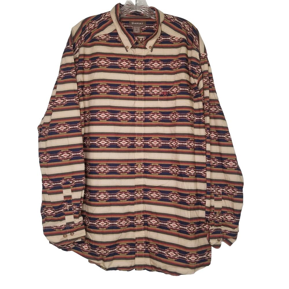 Ariat Men's Long Sleeve Southwestern Aztec Stanford Button Down Shirt Khaki XXL